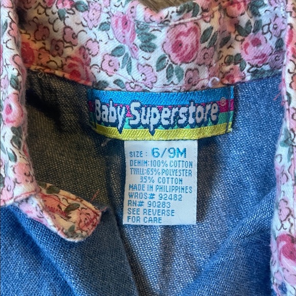 Baby superstore size 6/9 months Blue Denim Baby Jumpsuit with Floral Accents - Picture 3 of 6